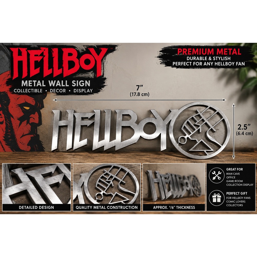 Hellboy Metal Wall Sign B.P.R.D. Logo Comic Decor 7 Inch Silver Brushed Finish